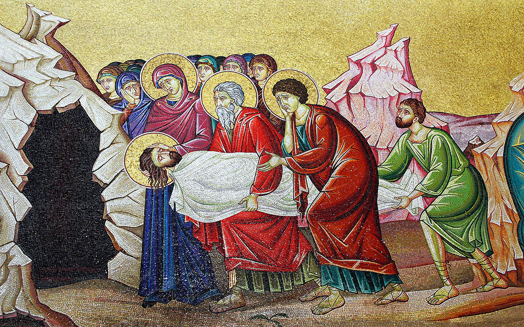 Wall mosaic depicting the entombment of Jesus